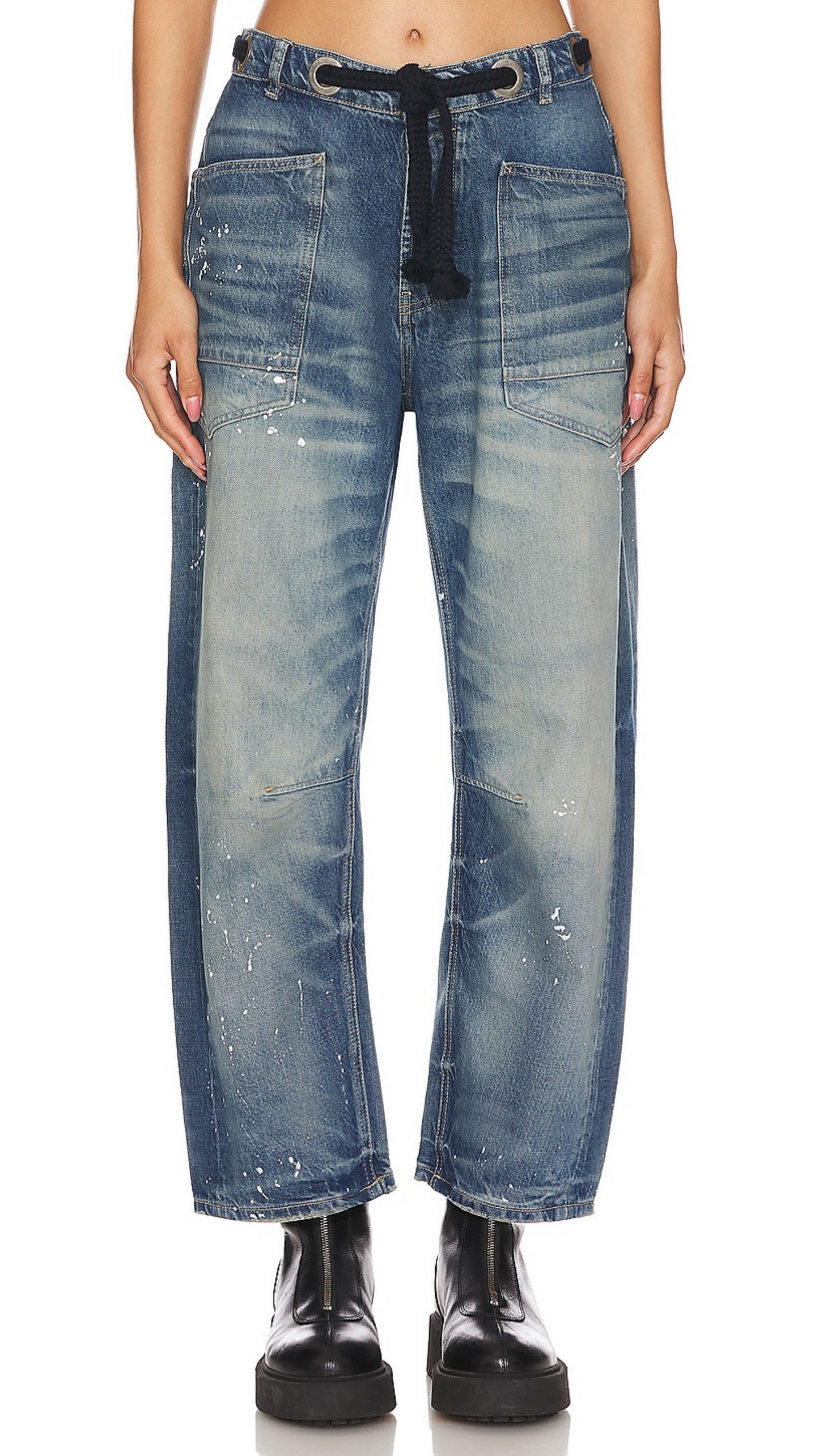 Moxie Low Slung Pull On Barrel Wide Leg-Timless Blue