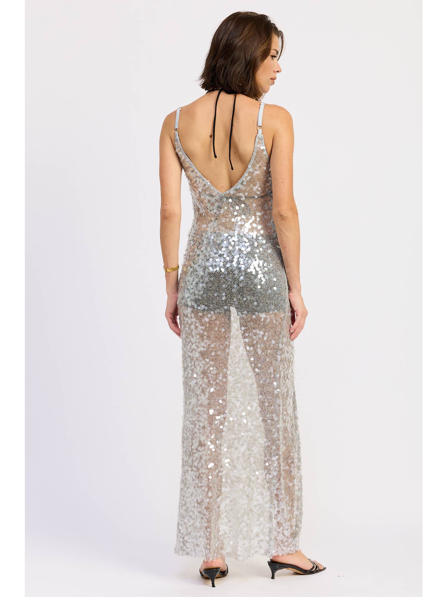 Sheer Sequin Maxi Overlay Top – Silver