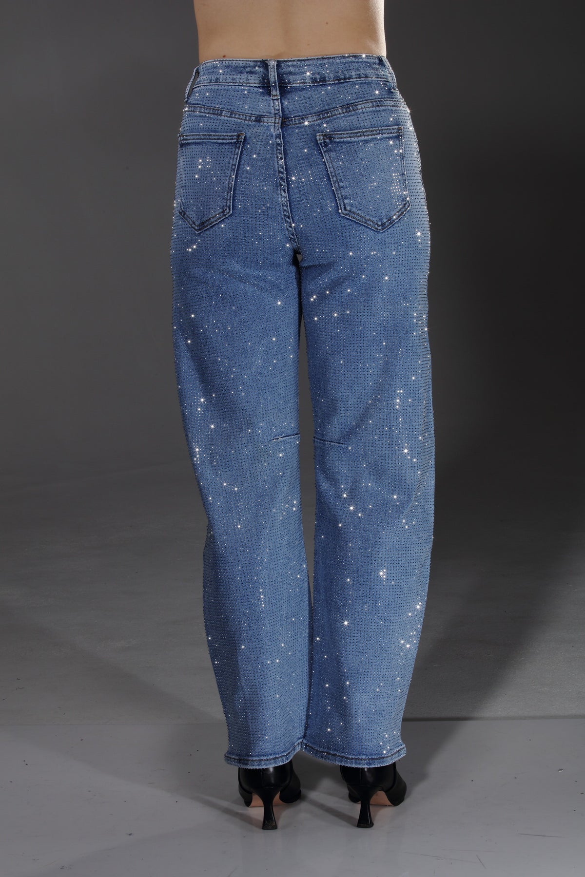 Diamond Glow Barrel Jeans-Blue