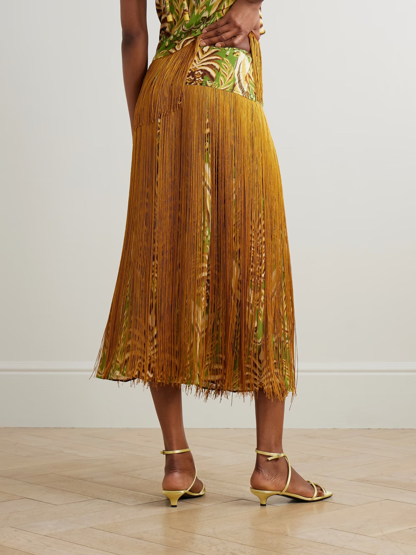 The Pineapple Tapestry Green Fringe Midi Skirt Set