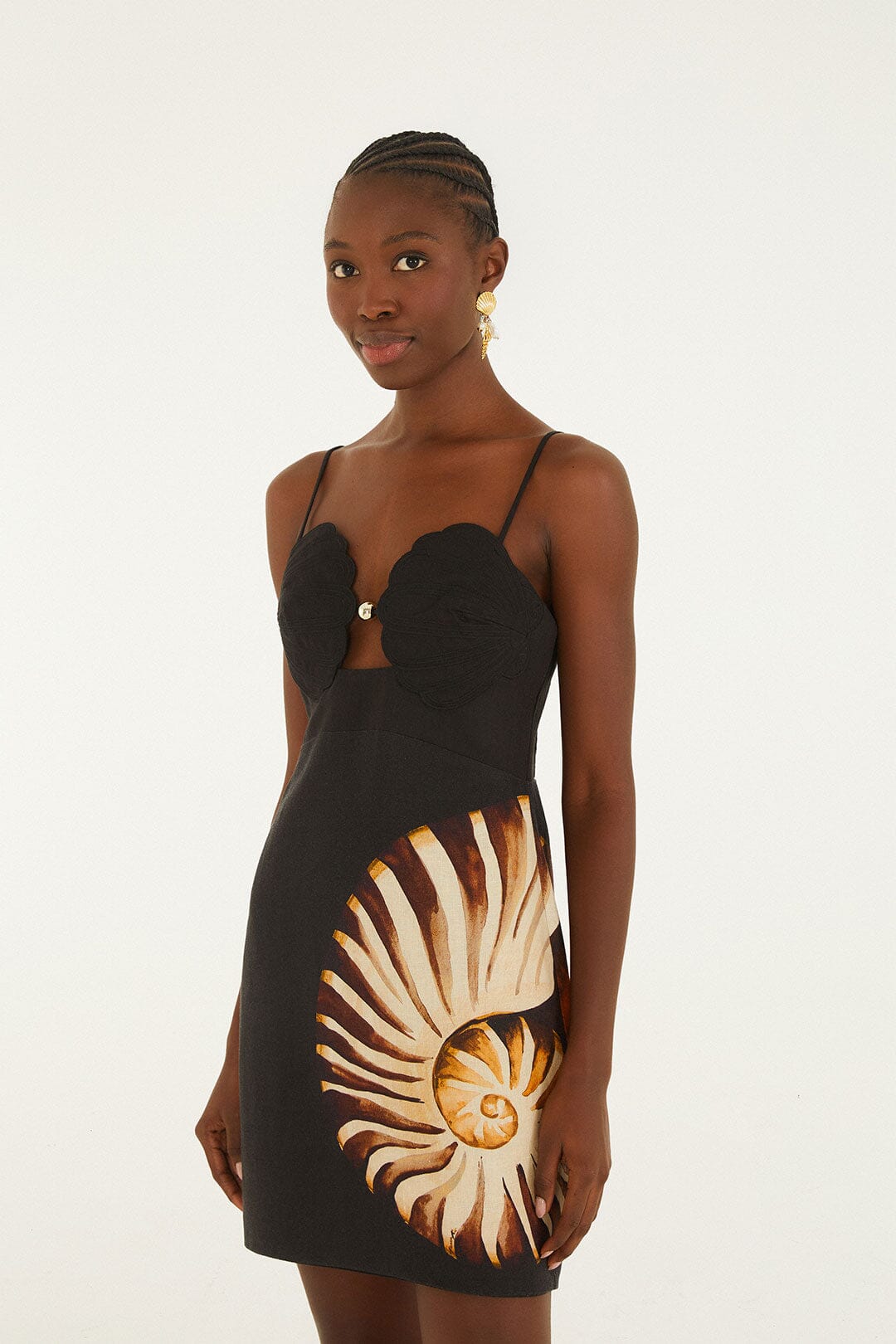 Black Ammonite Shell Bodice Cut-Out Mini Dress