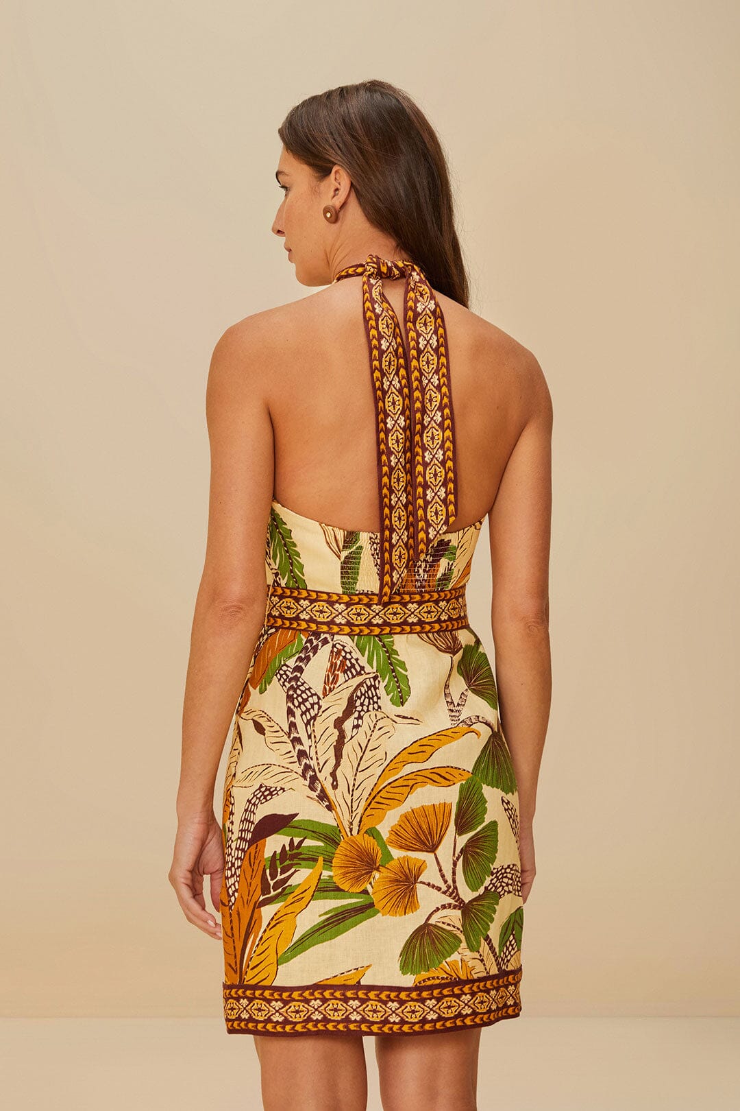 Sand Foliage Sketch Mini Dress