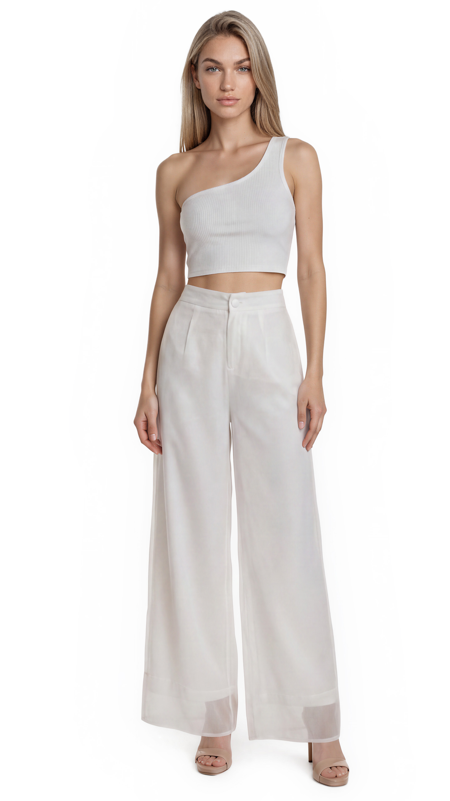 Celeste Organza Hem Wide-Leg Pants – Ivory