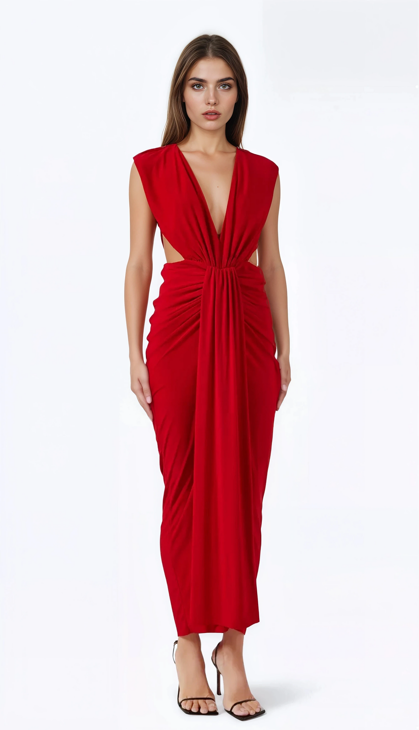 Nia Maxi Dress-Orange Red