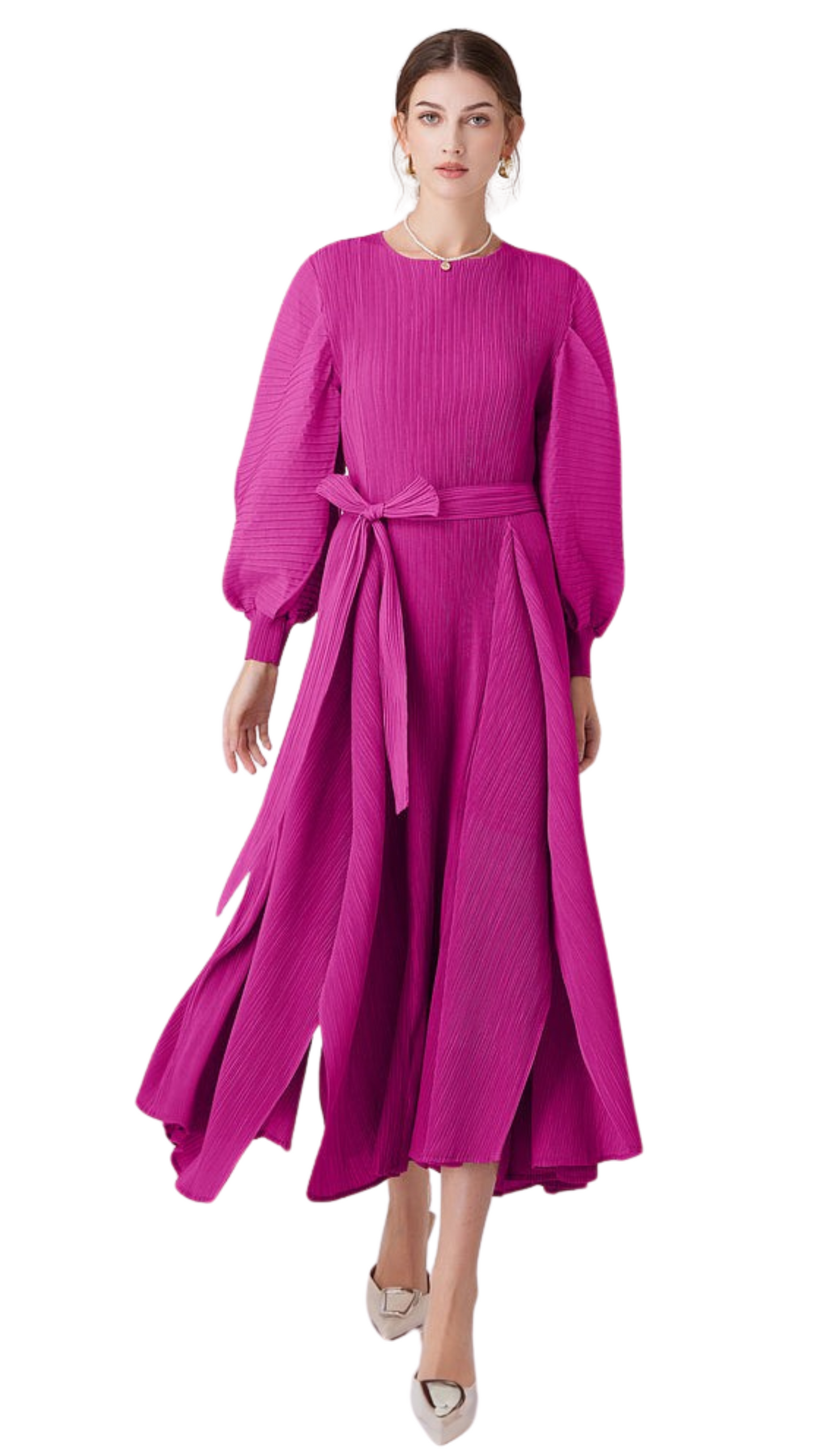 Pleated Dress-Fuschia