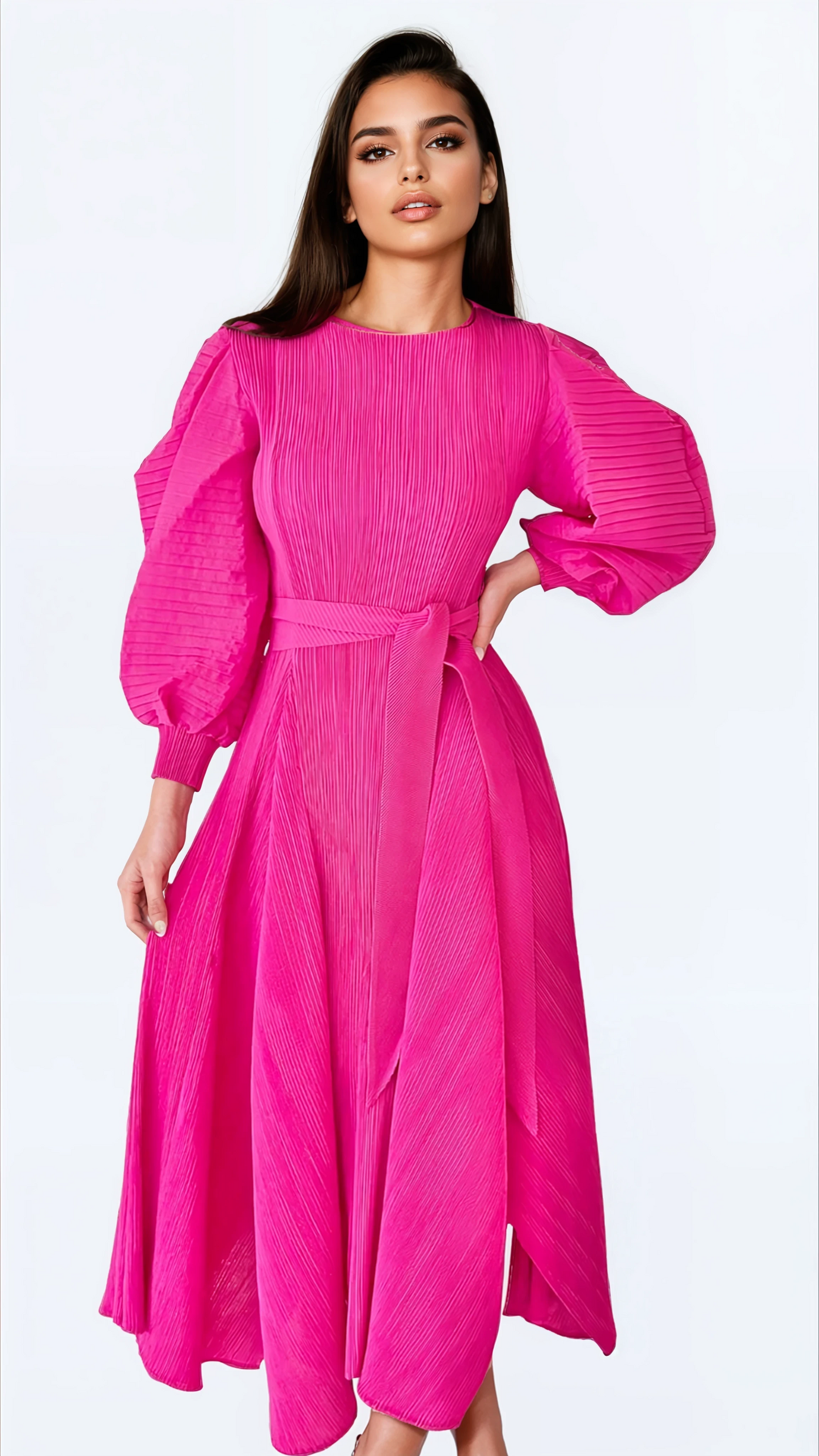 Pleated Dress-Fuschia