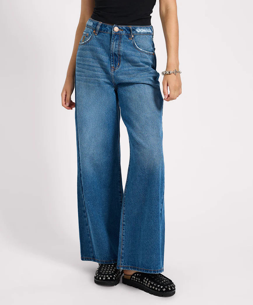 Love Machines Mid Waist Super Wide Leg Denim Jeans- Pacifica