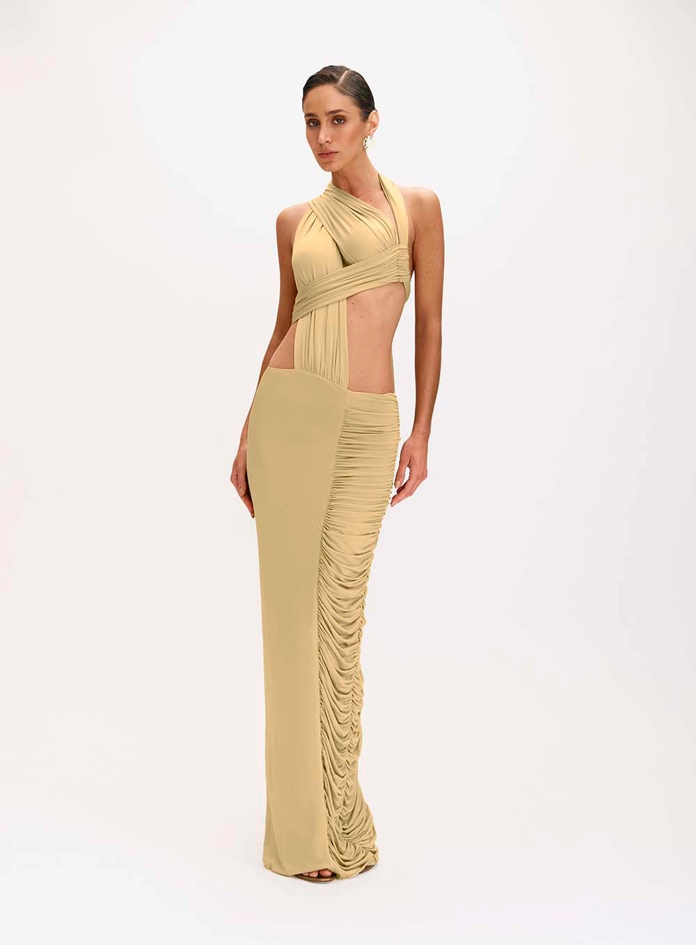 Long dress with cutouts and Catherine draping