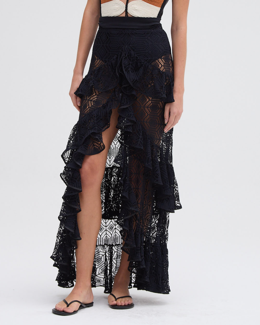 JERSEY SANDS BRAIDED SWIMSUIT & PINE LACE SKIRT SET