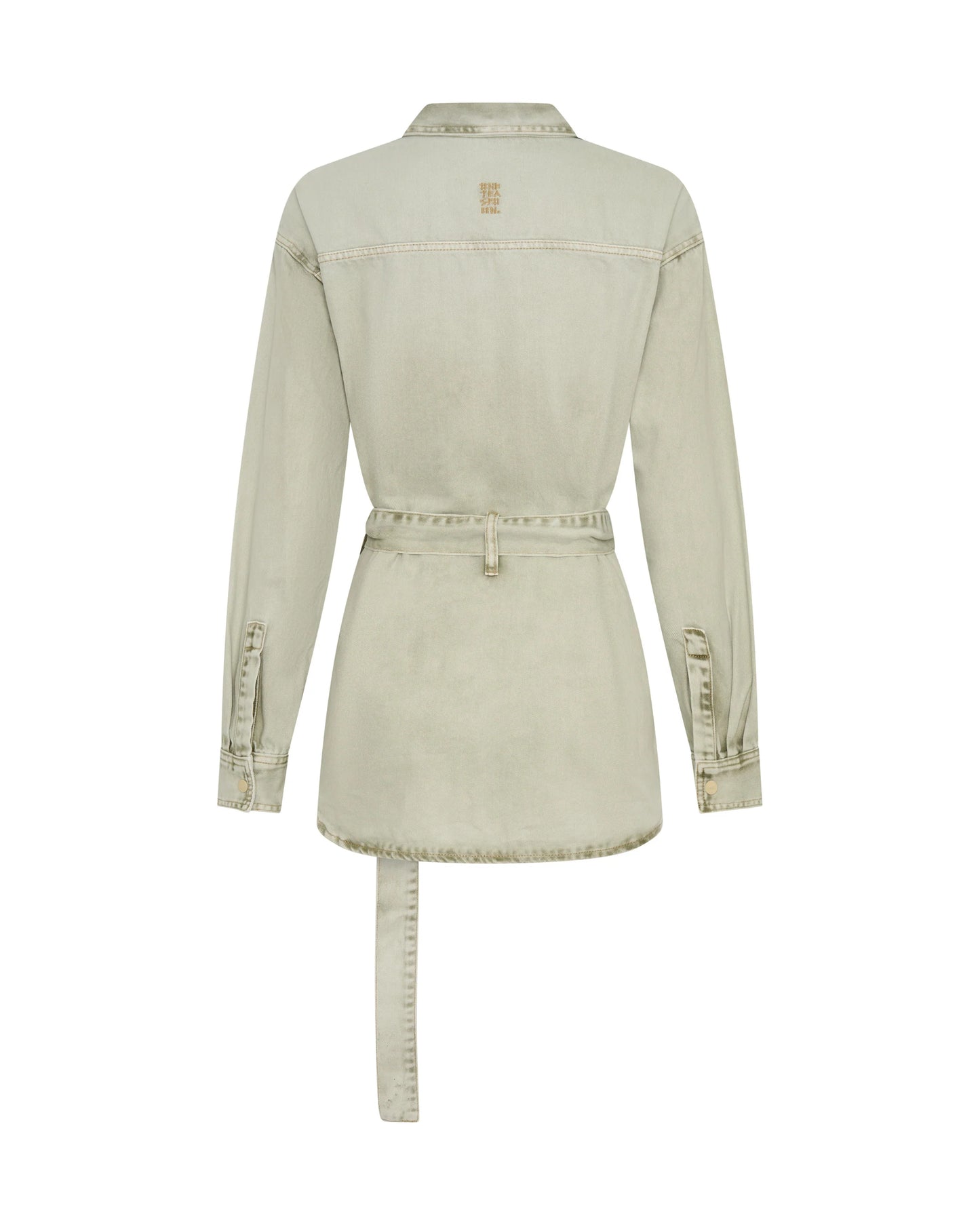 Belted Longline Denim Shirt - Antique Khaki