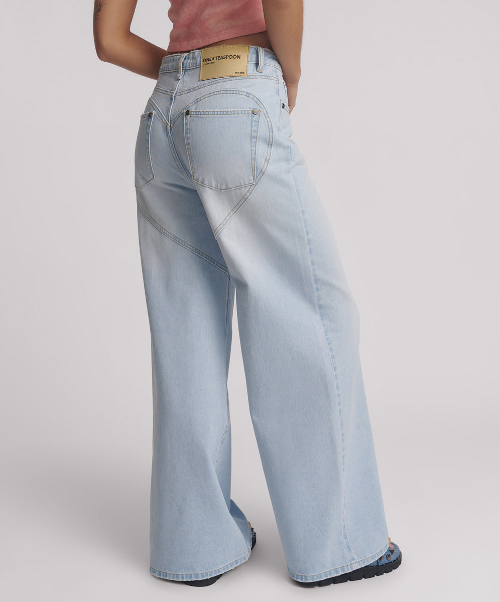 Love Machines Super Wide Leg Denim Jeans - Blue Heart