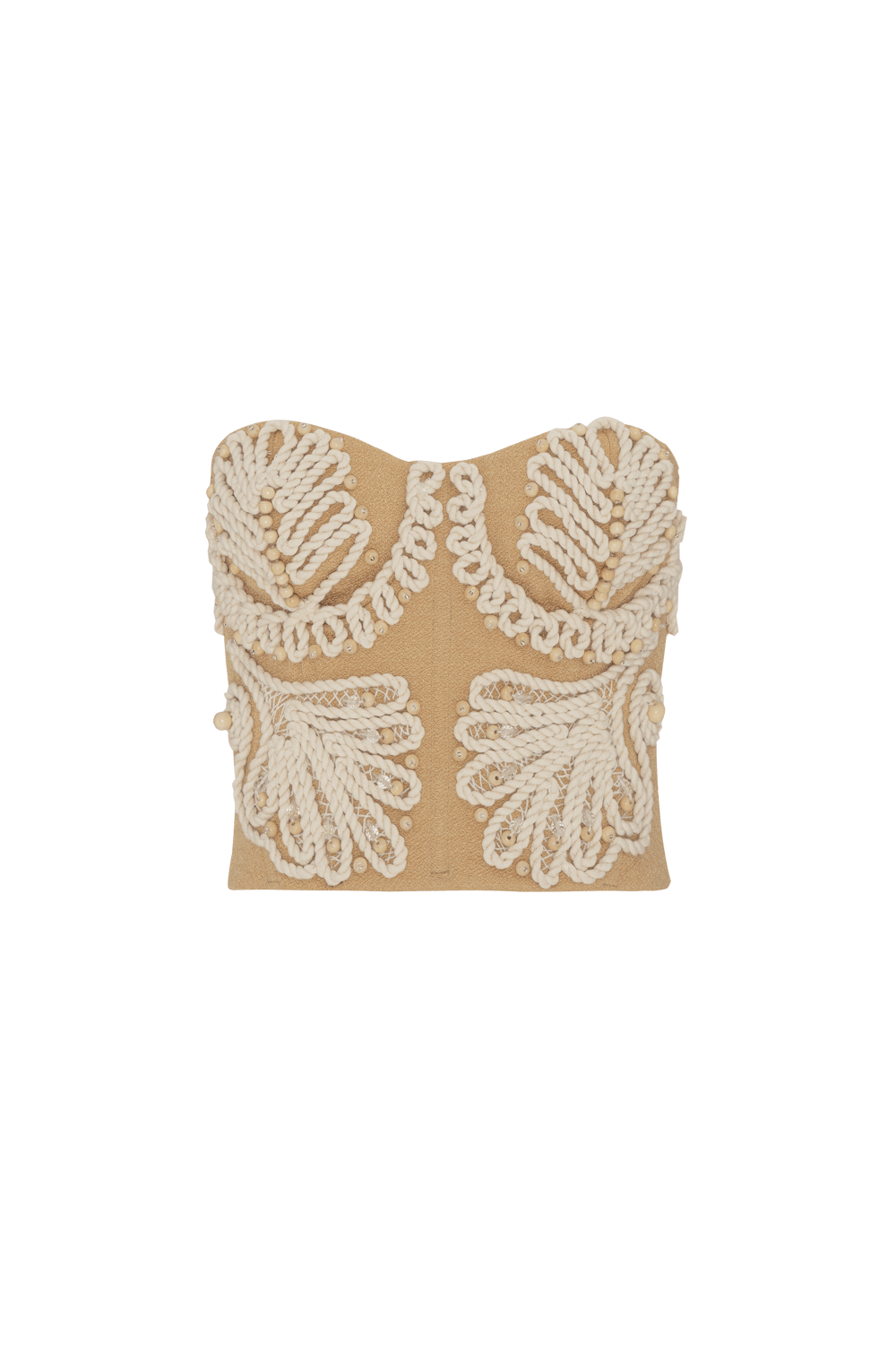 BEIGE ETHNIC KNIT CROPPED TOP