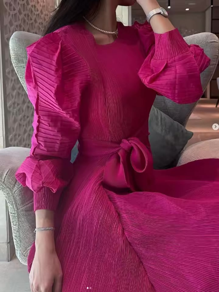 Pleated Dress-Fuschia