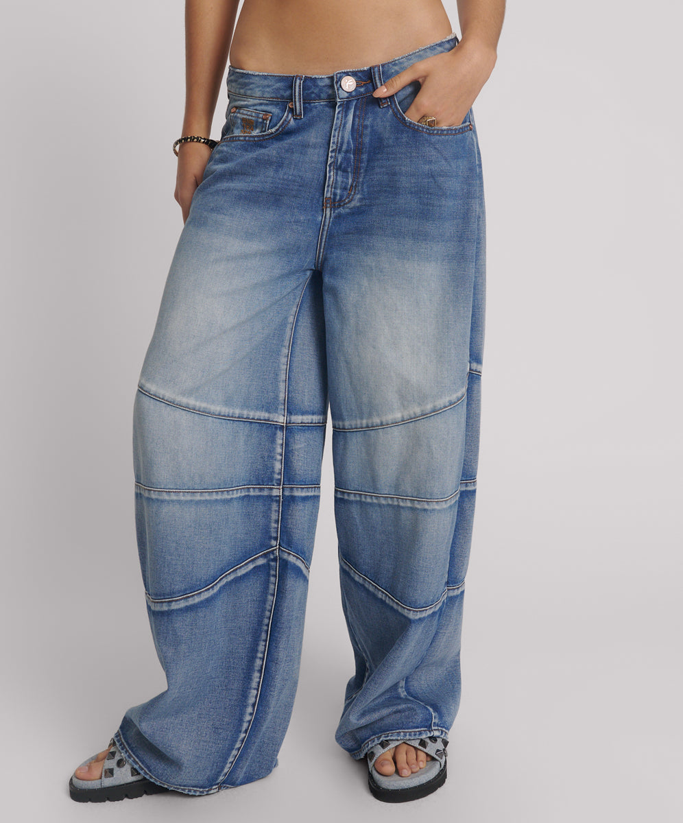 Barrel Leg Denim Jeans - Blue Summer