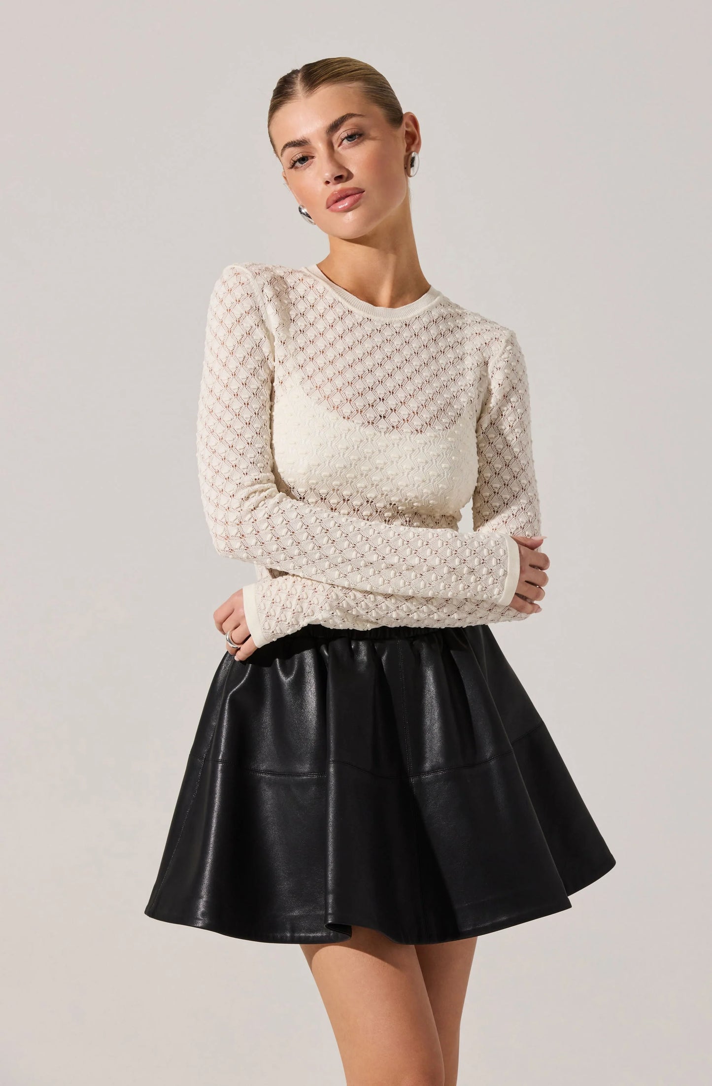 Dex Textured Sweater Top-Cream