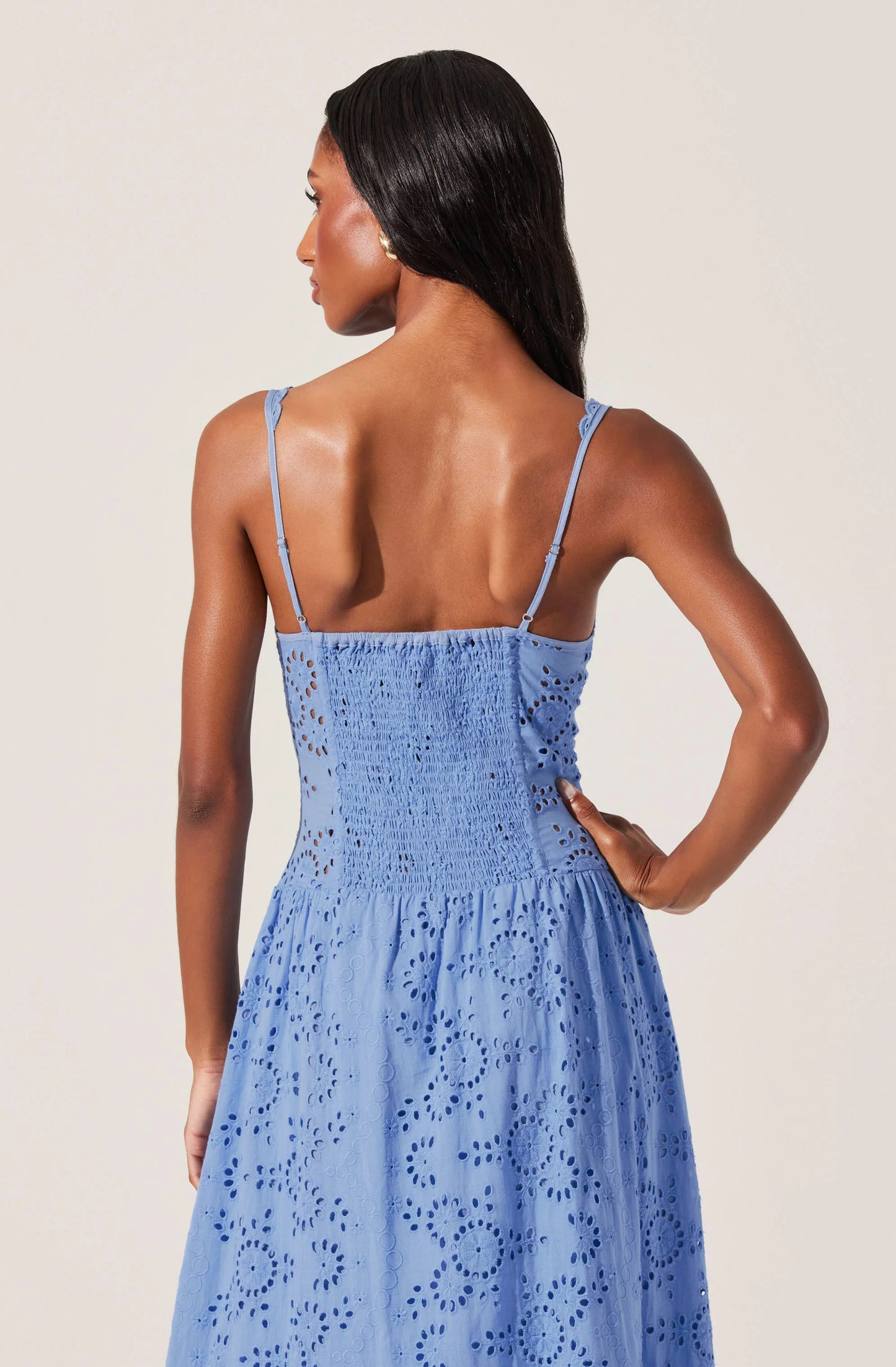 Yamila Eyelet Corset Midi Dress-Blue