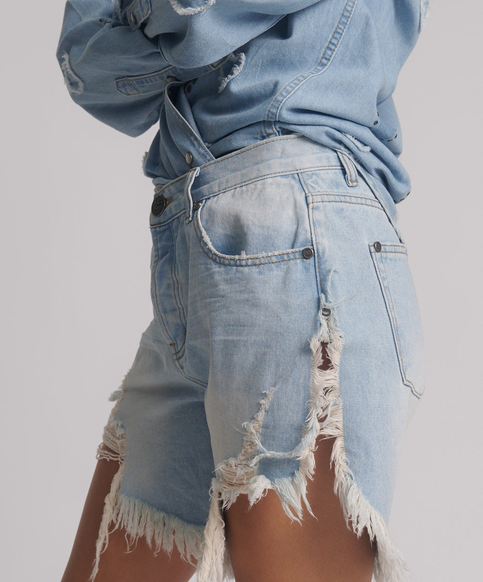 Frankies Long Length Denim Shorts - Blue Heart