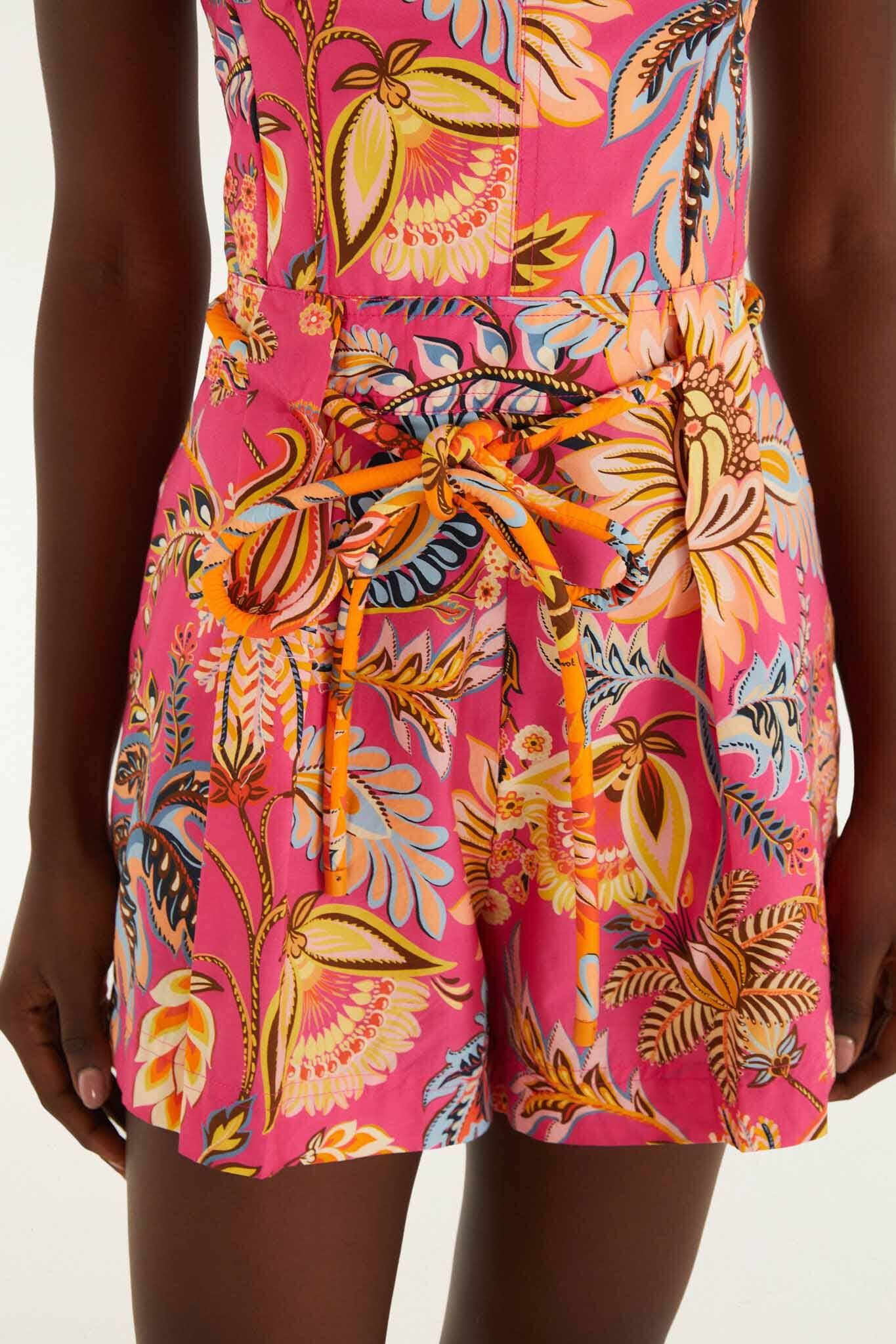Pink Ligia Floral Drawstring Romper