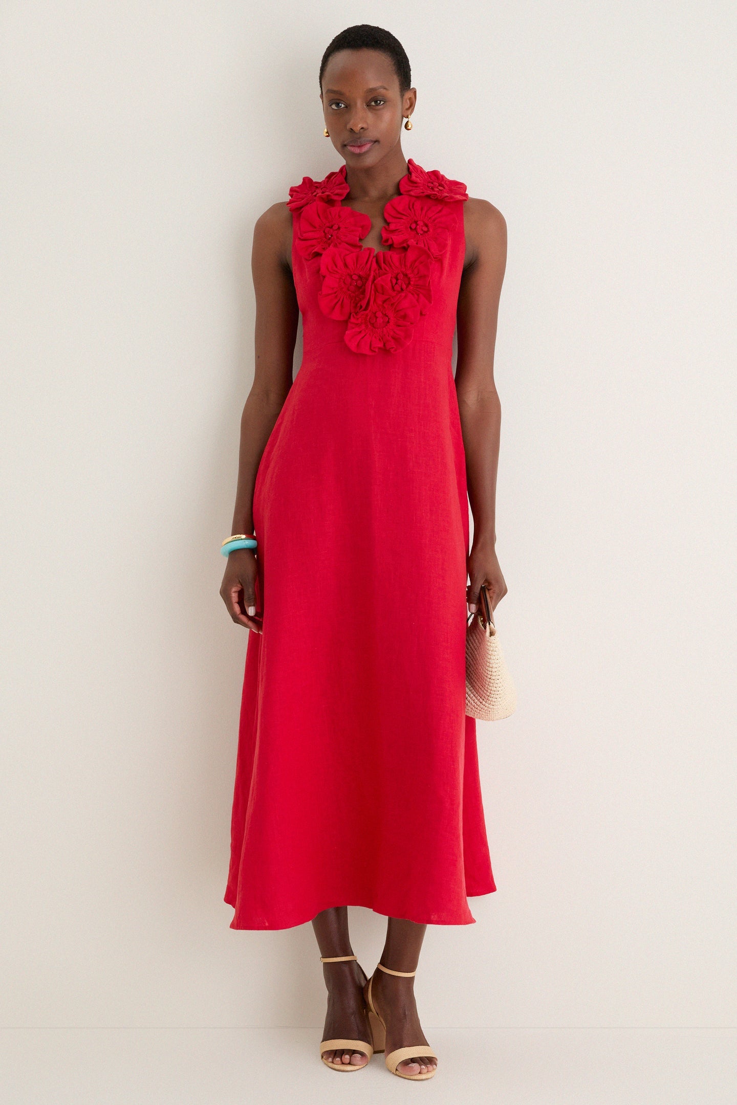 Red 3d Flower Maxi Dress