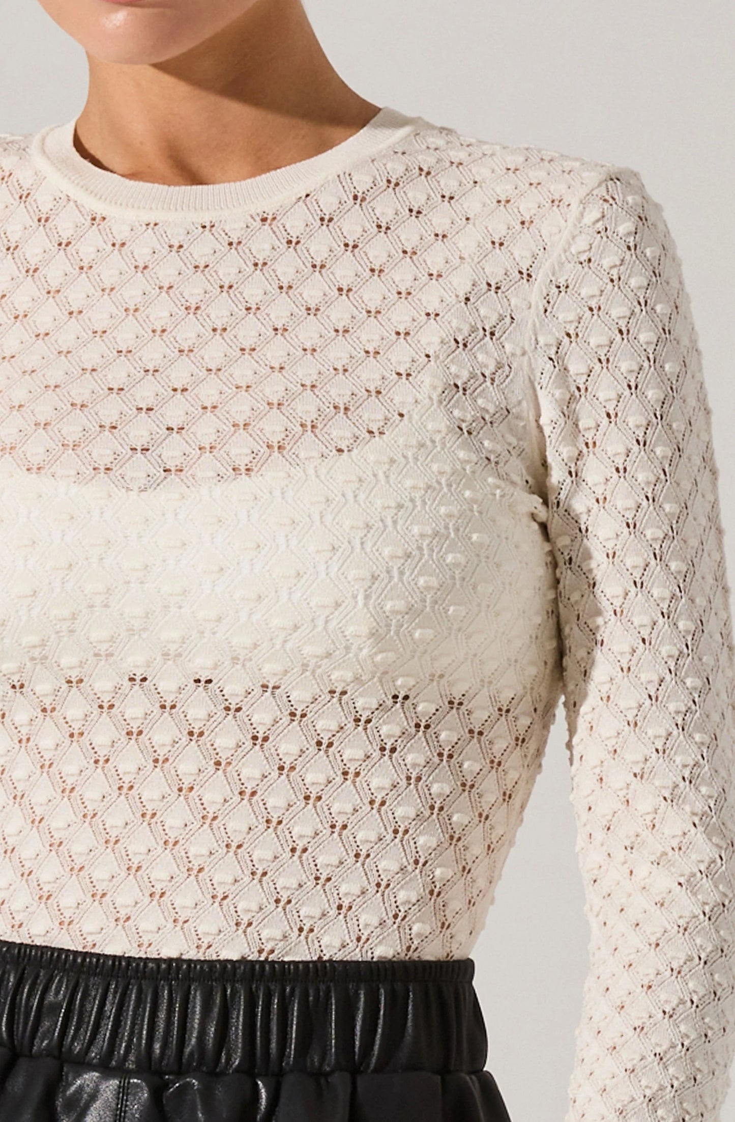 Dex Textured Sweater Top-Cream