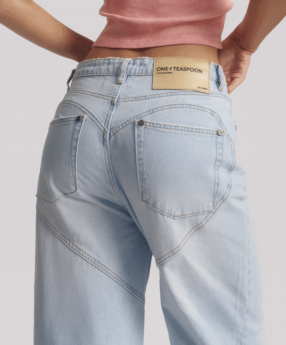 Love Machines Super Wide Leg Denim Jeans - Blue Heart