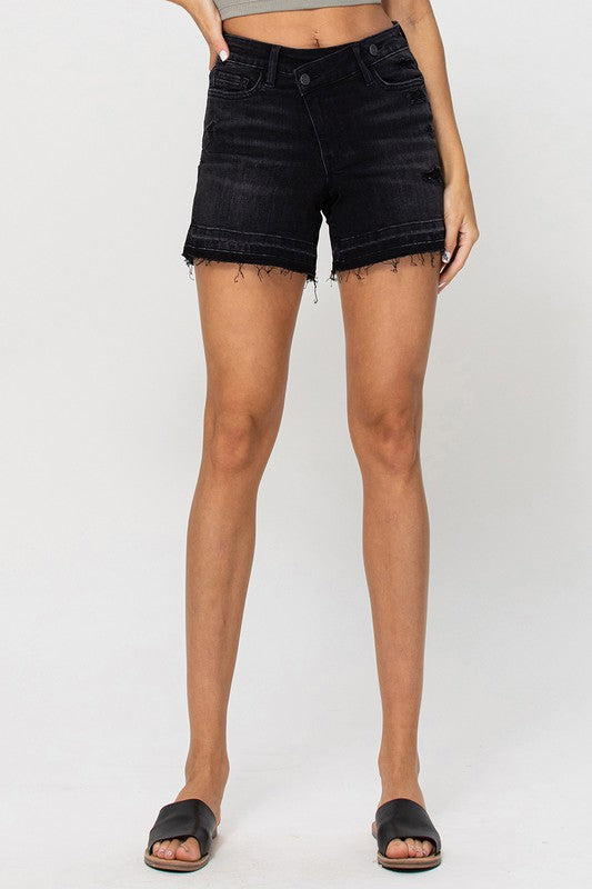 Criss cross Denim shorts black