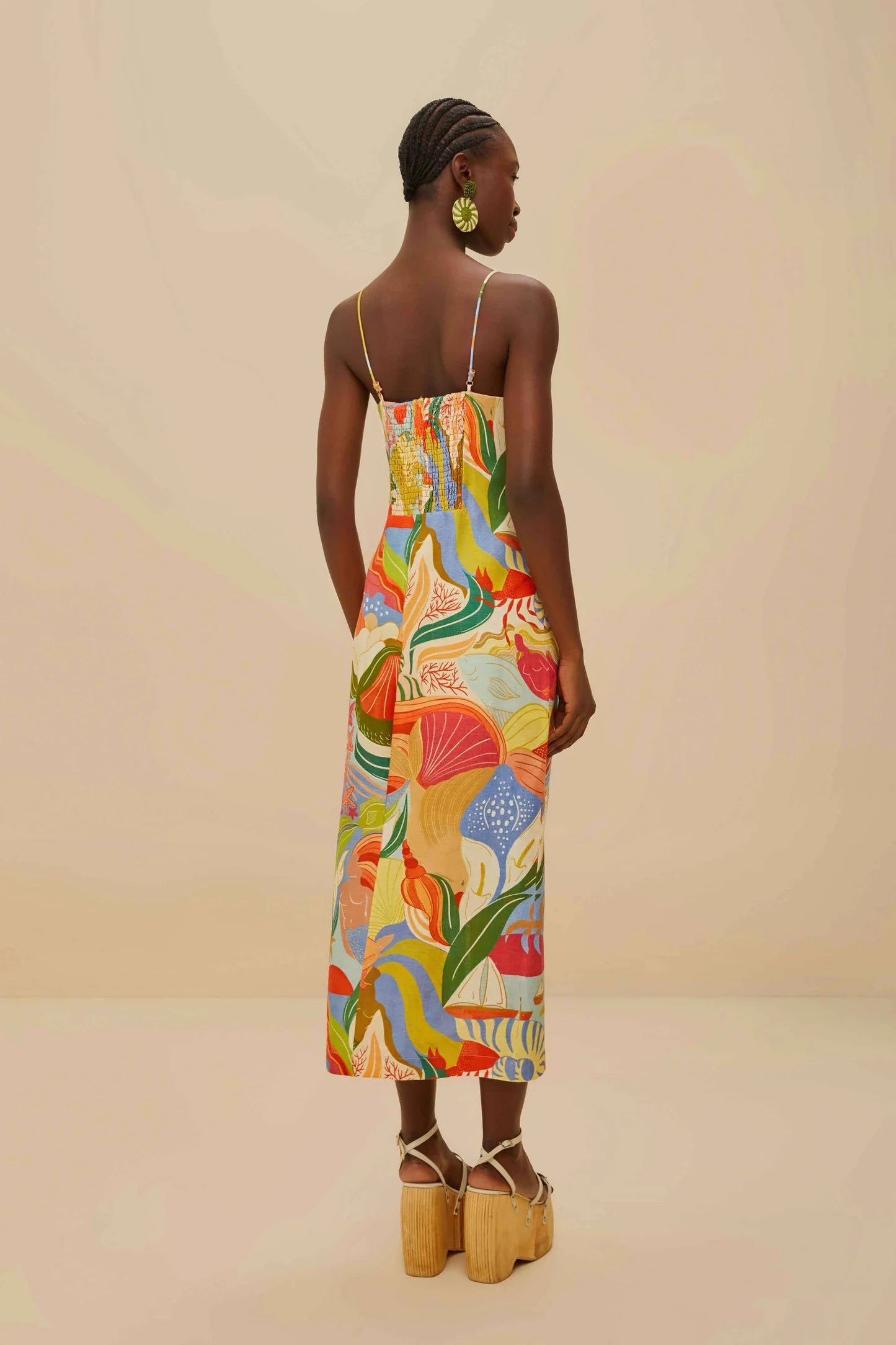 Multicolor Ocean View Twisted Cups Midi Dress