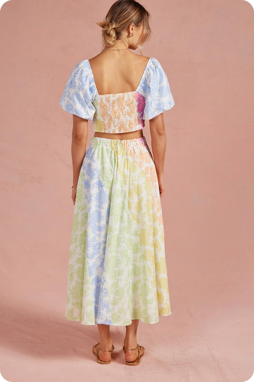 Pastel Floral Crop Top & Skirt Set