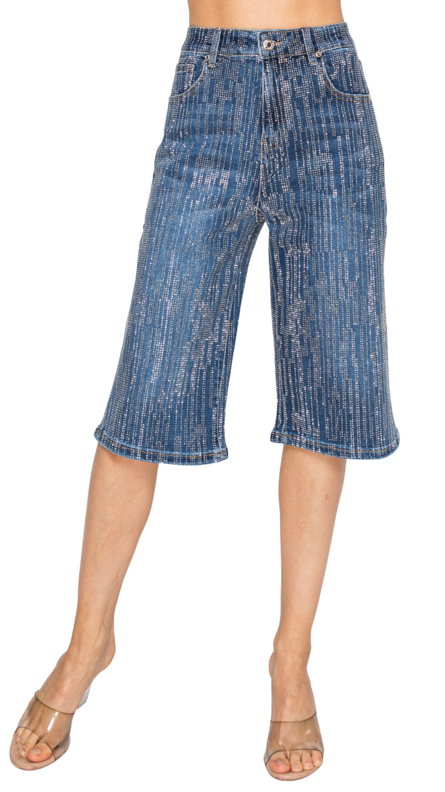 Starlight Crystal Denim Shorts-Blue