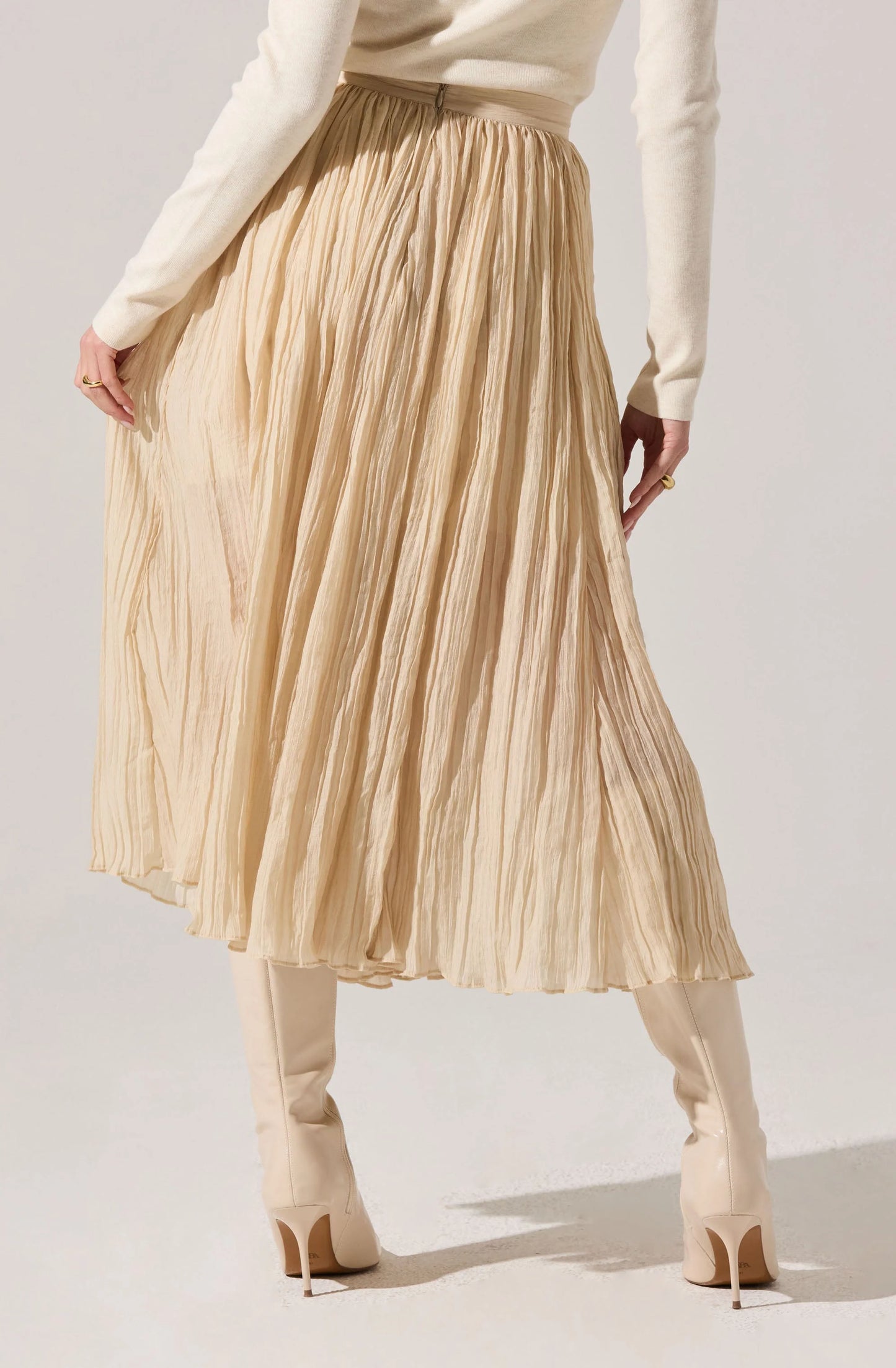 Salome Pleated Flare Midi Skirt- CREAM