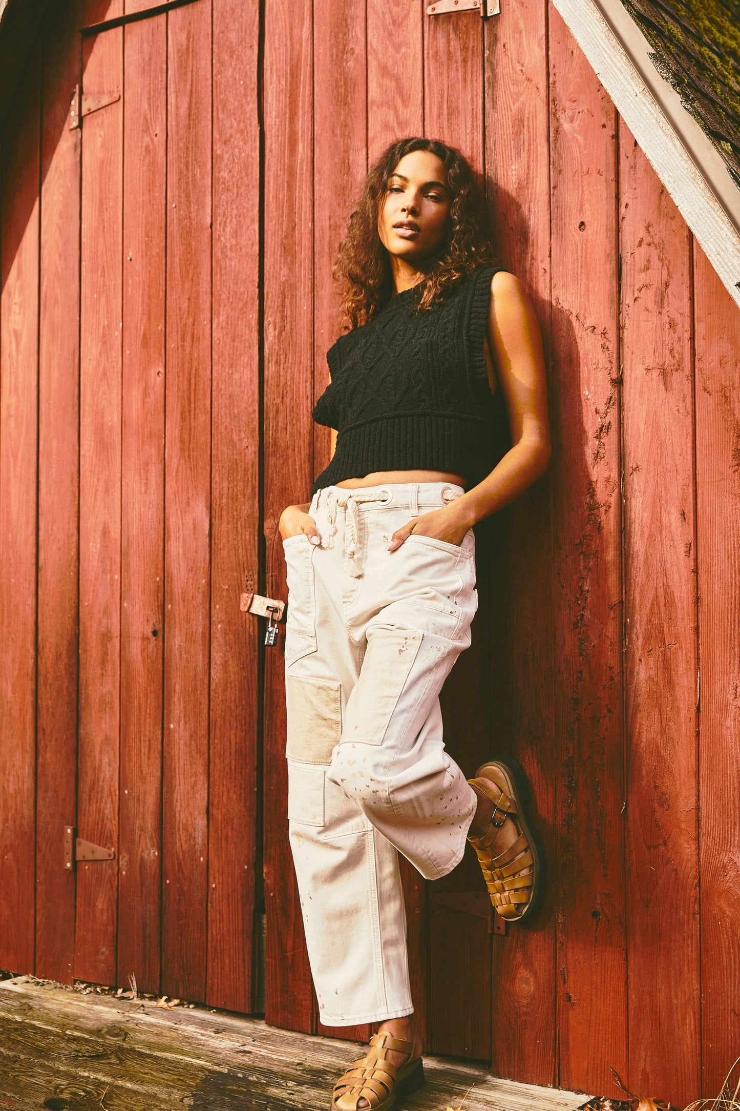 Moxie Low Slung Pull On Barrel Wide Leg-White