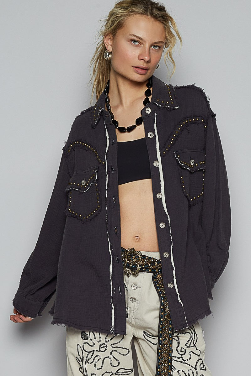 Stauded Gauze Shirt-Grey