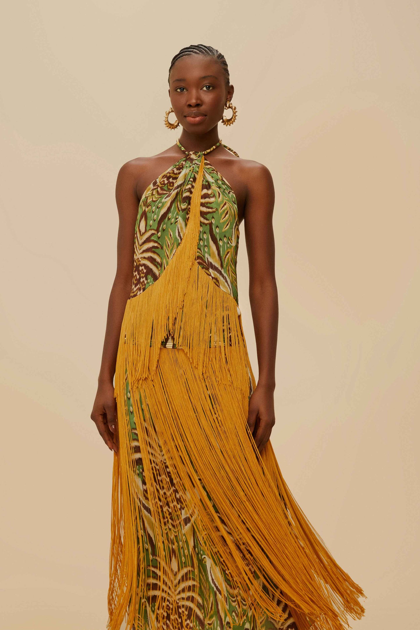The Pineapple Tapestry Green Fringe Midi Skirt Set