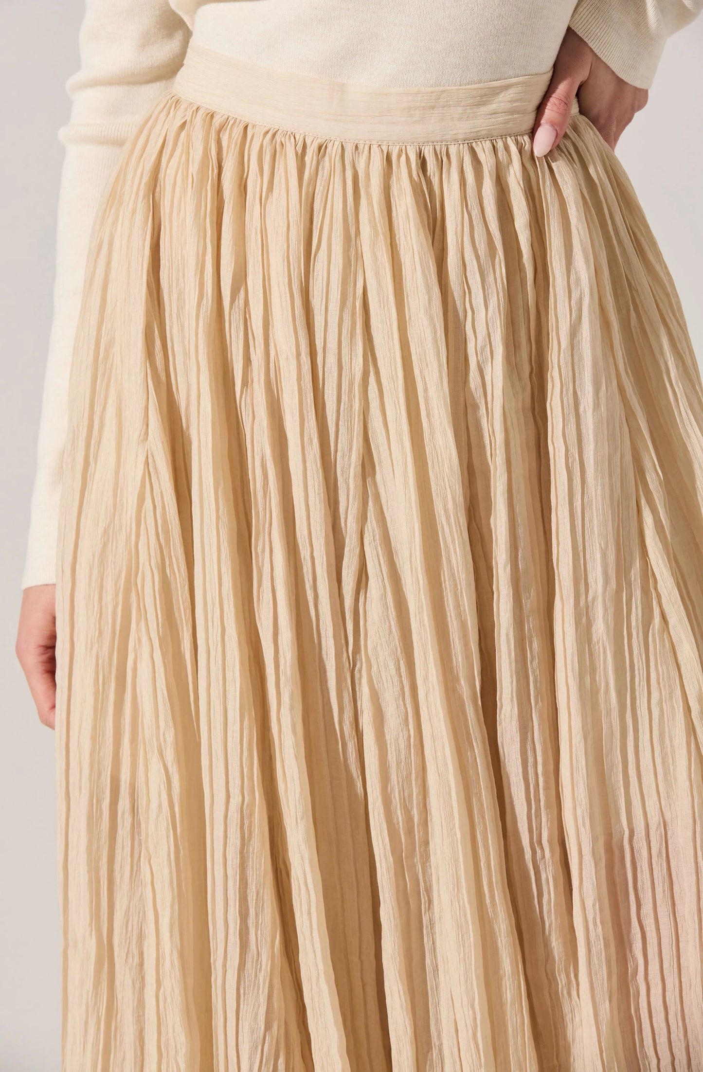 Salome Pleated Flare Midi Skirt- CREAM