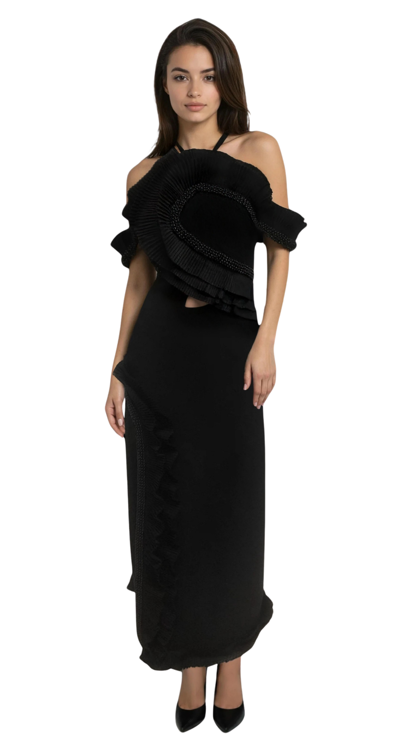 The Asymmetrical Ruffle Embellished Gown
