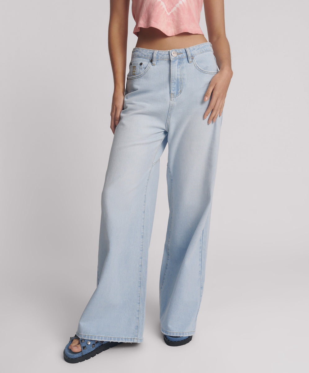 Love Machines Super Wide Leg Denim Jeans - Blue Heart