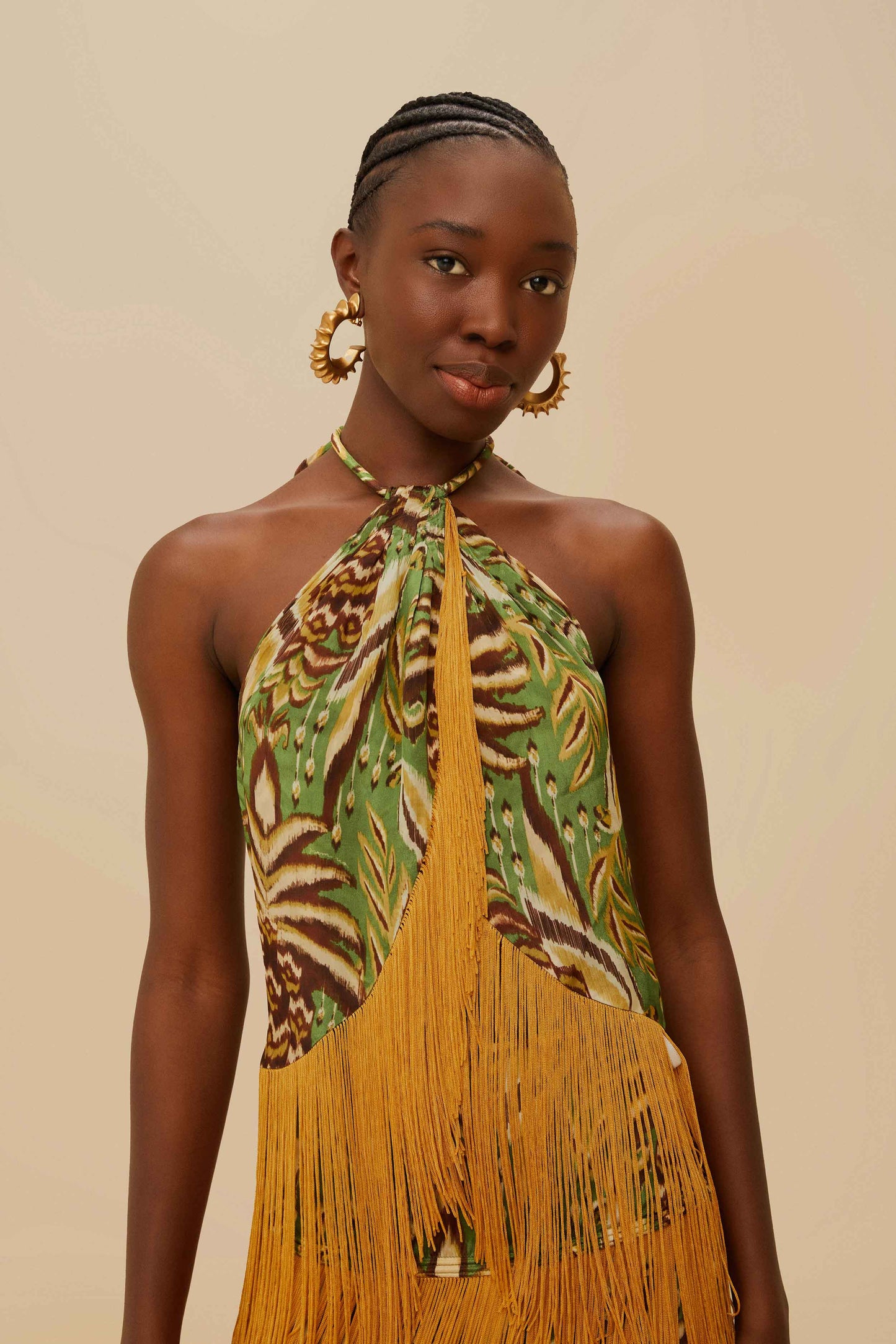 The Pineapple Tapestry Green Fringe Midi Skirt Set