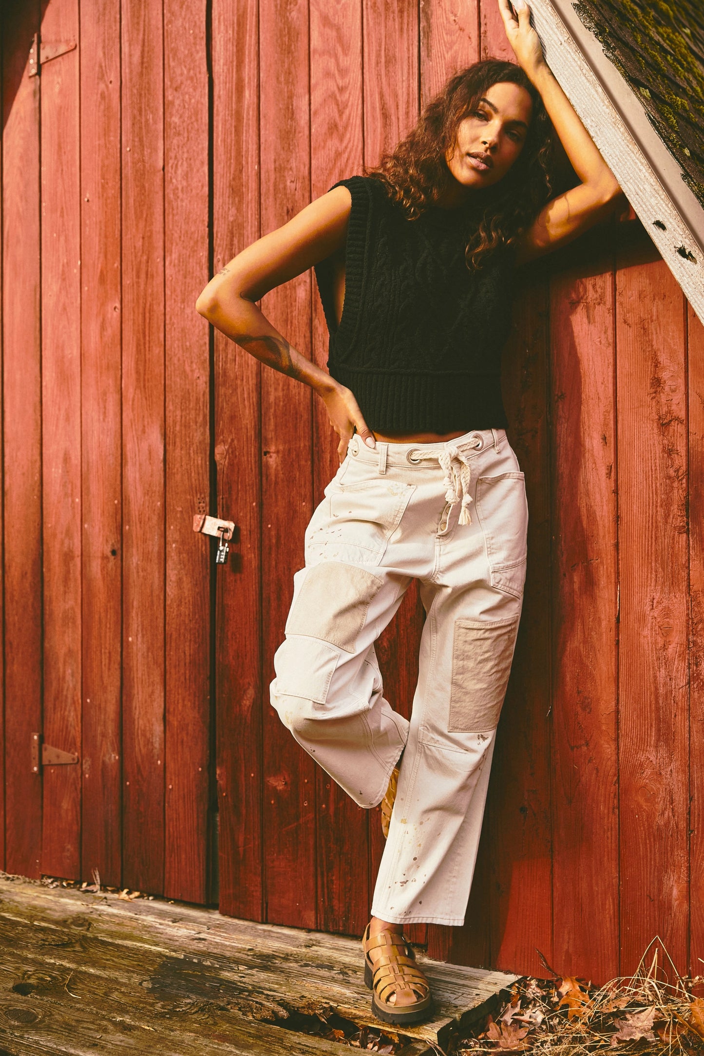 Moxie Low Slung Pull On Barrel Wide Leg-White