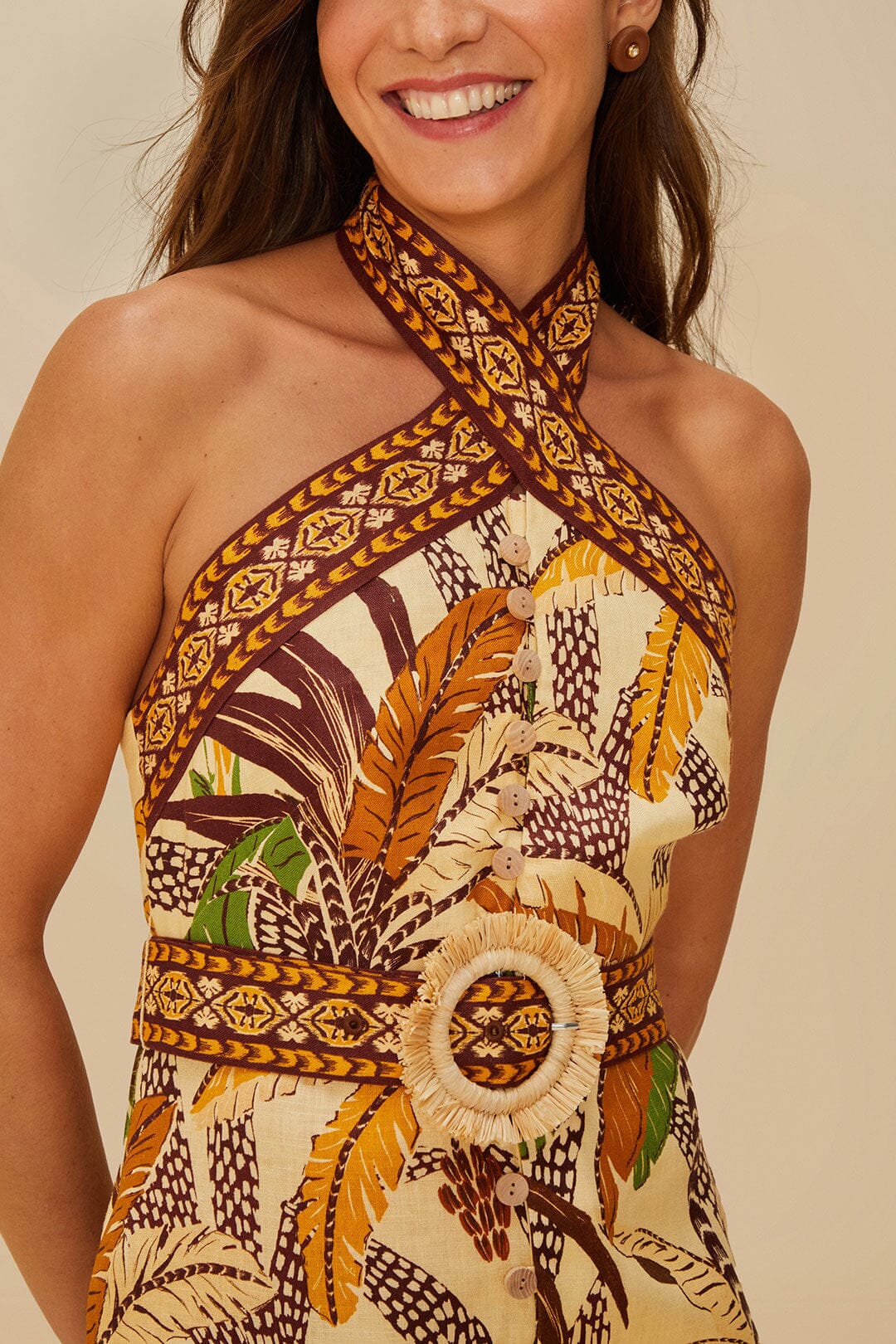 Sand Foliage Sketch Mini Dress