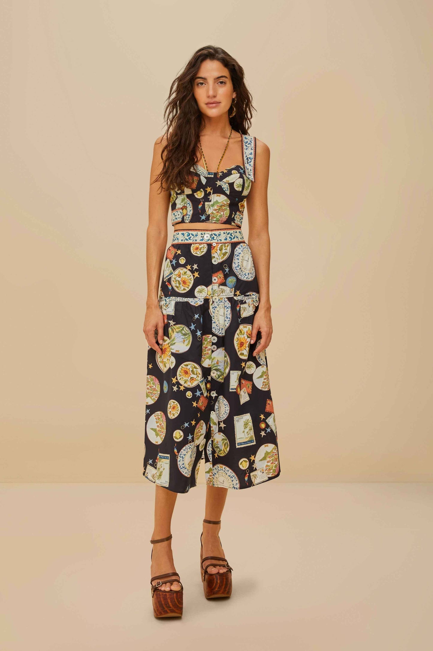 Trip Souvenir Black Mixed Buttons Midi Skirt