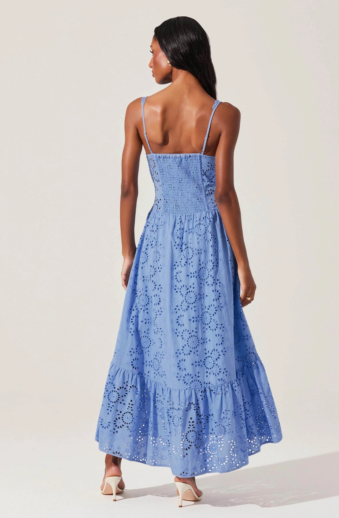 Yamila Eyelet Corset Midi Dress-Blue