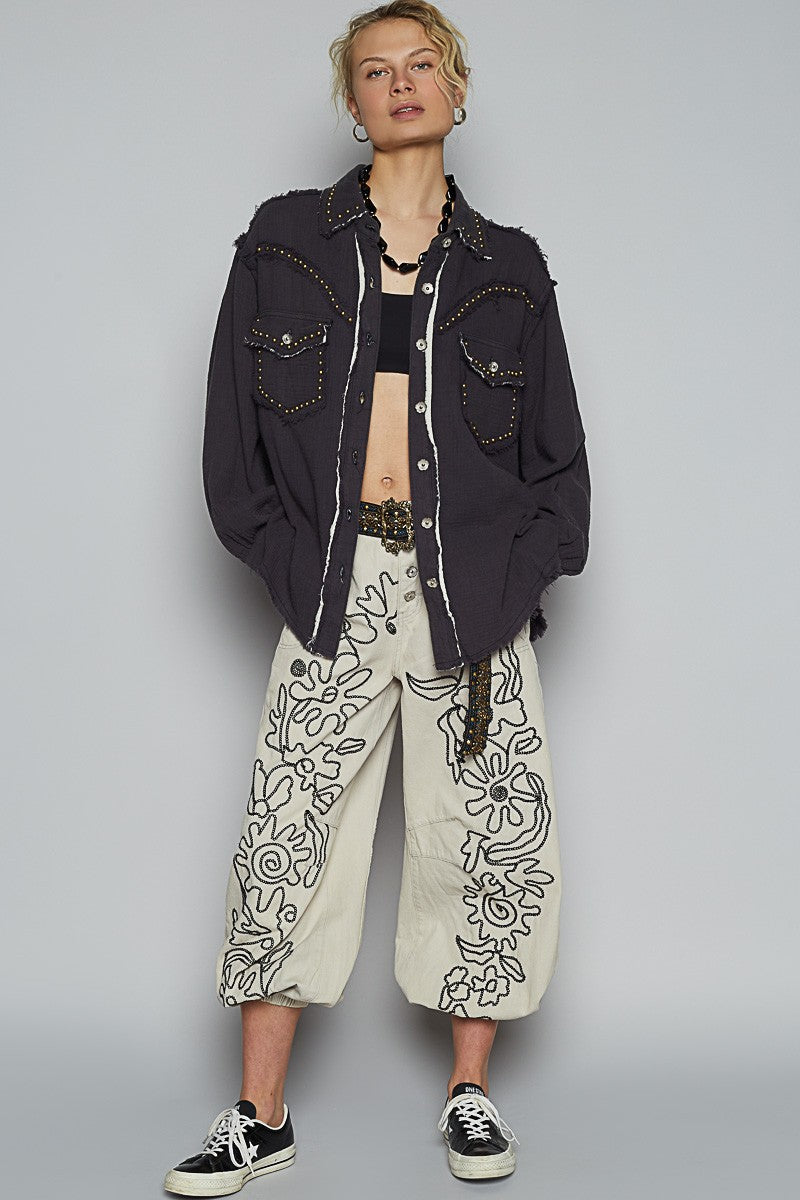 Stauded Gauze Shirt-Grey