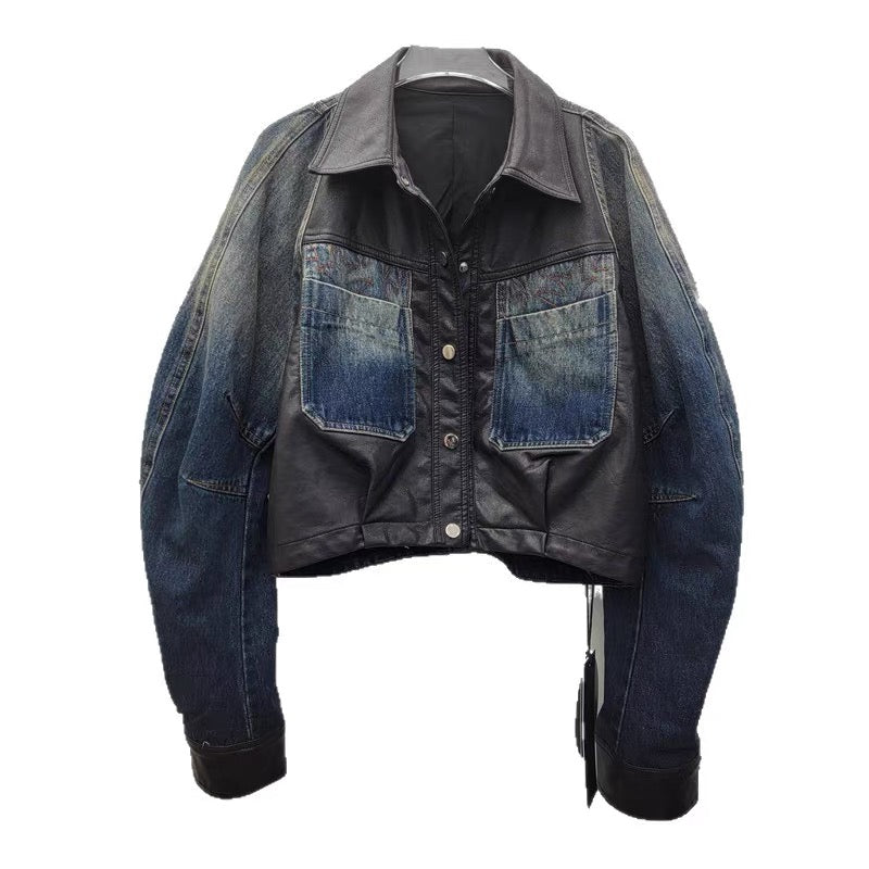 Hybrid Denim & Faux Leather Cropped Jacket