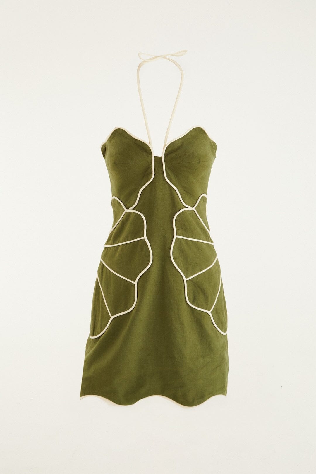Green Wavy Trim Mini Dress