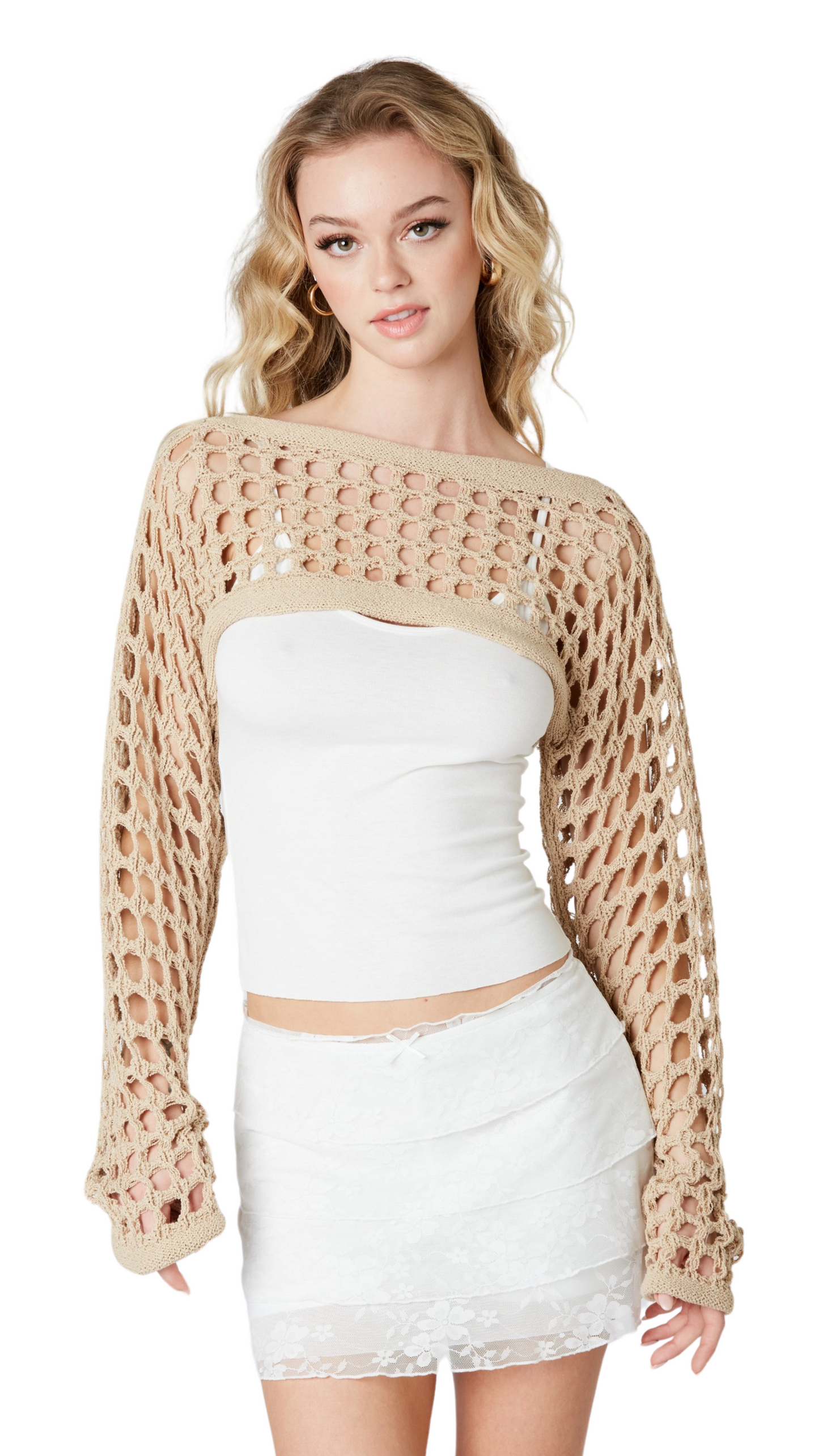 Holes Bolero Top - Beige