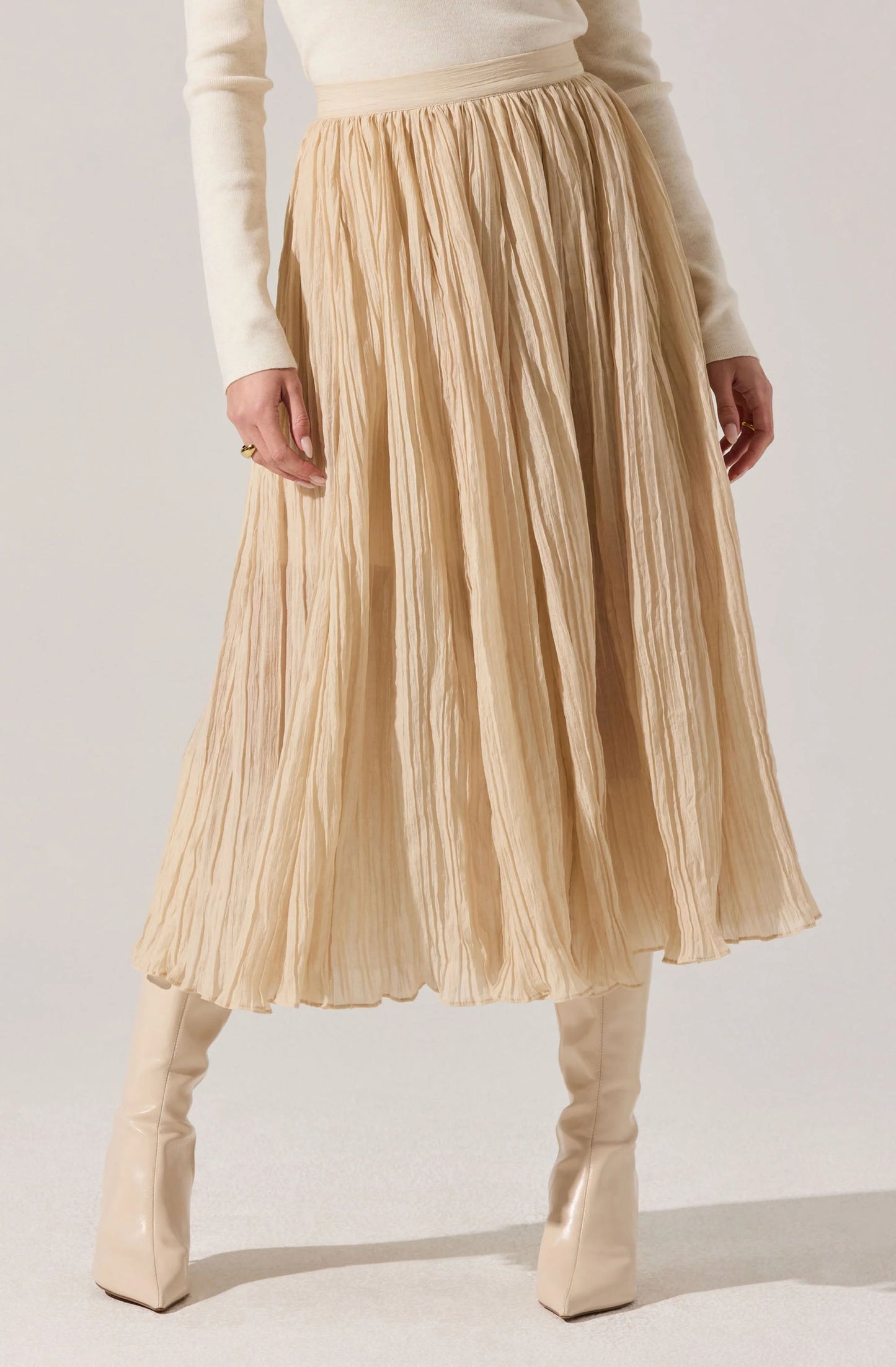 Salome Pleated Flare Midi Skirt- CREAM
