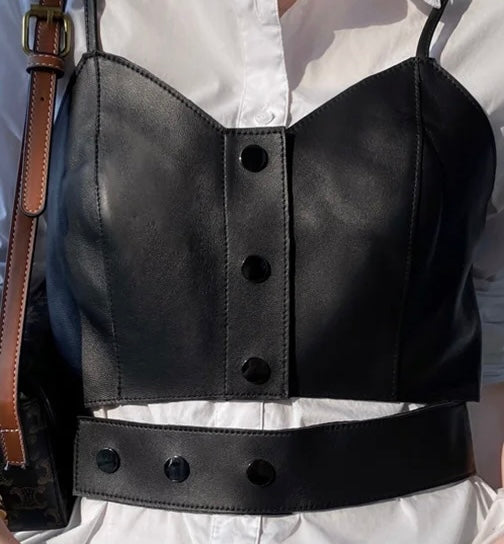 Crop It Cream Leather Crop Top