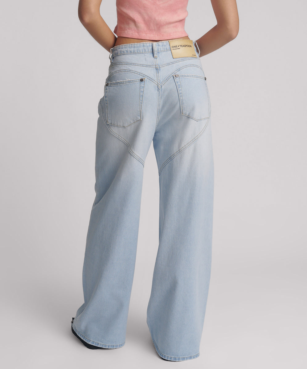 Love Machines Super Wide Leg Denim Jeans - Blue Heart