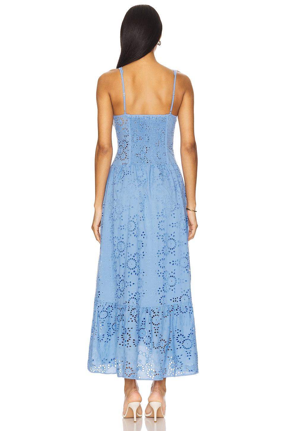 Yamila Eyelet Corset Midi Dress-Blue