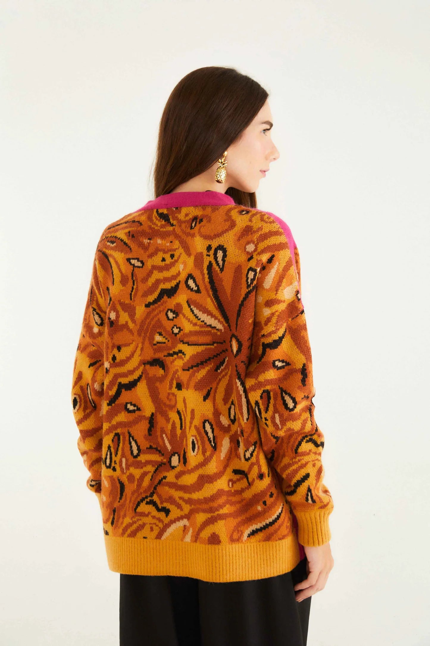 Pink Bold Tiger Buttoned Knit Cardigan